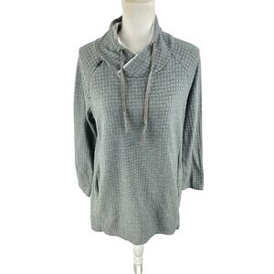 Neon Buddha Women M Cowl Wrap Neck Waffle Pullover Sweatshirt Pockets Drawstring